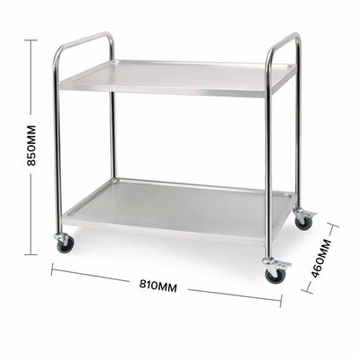 SOGA 2 Tier 81x46x85cm Stainless Steel Kitchen Dining Food Cart Trolley Utility Round Small