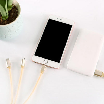 3 in 1 Micro Usb Lightning Type C Date Charge Sync Cable Silver For iPhone Samsung