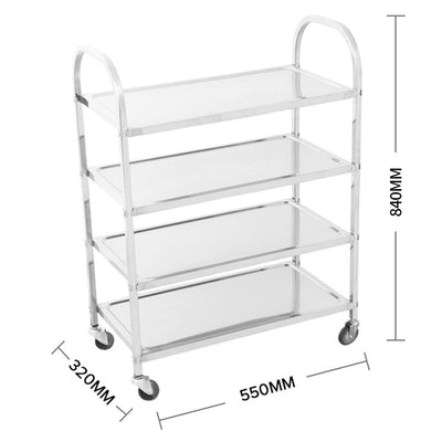 SOGA 4 Tier Stainless Steel Kitchen Dinning Food Cart Trolley Utility Size Square Medium