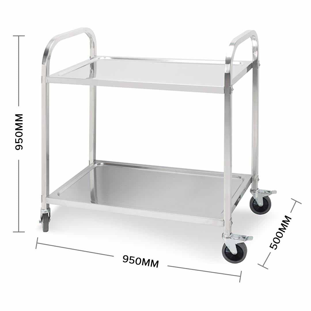 SOGA 2 Tier 95x50x95cm Stainless Steel Kitchen Dining Food Cart Trolley Utility Large