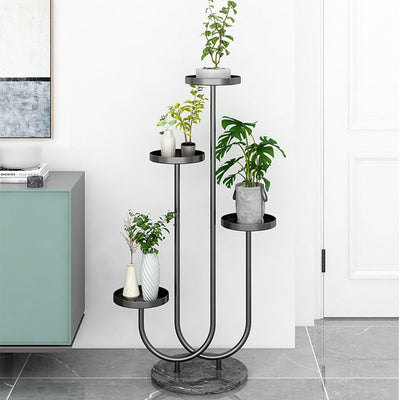 SOGA 2X U Shaped Plant Stand Round Flower Pot Tray Living Room Balcony Display Black Metal Decorative Shelf