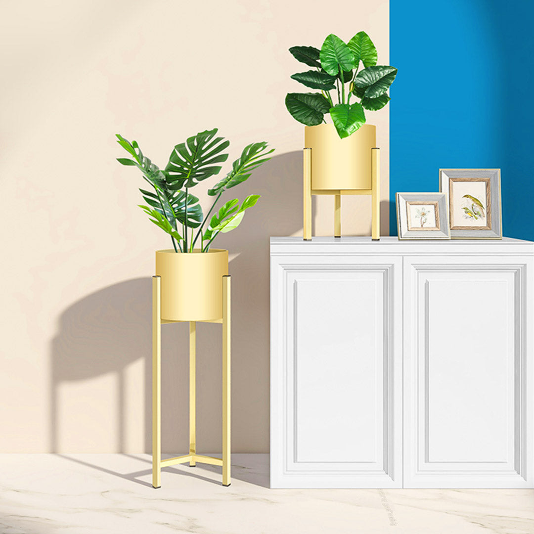 SOGA 2X 75cm Gold Metal Plant Stand with Flower Pot Holder Corner Shelving Rack Indoor Display