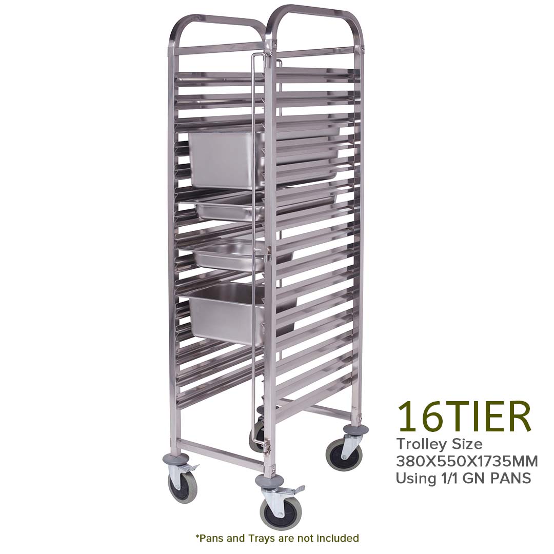 SOGA Gastronorm Trolley 16 Tier Stainless Steel Bakery Trolley Suits GN 1/1 Pans