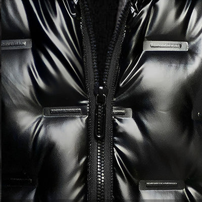 abbee Black Large Winter Hooded Glossy Down Jacket Stylish Lightweight Quilted Warm Puffer Coat