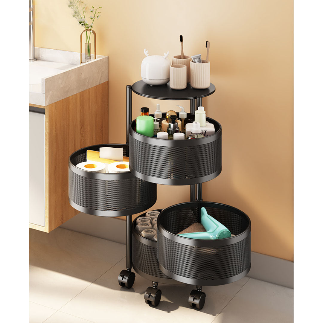 SOGA 2X 4 Tier Steel Round Rotating Kitchen Cart Multi-Functional Shelves Portable Storage Organizer with Wheels