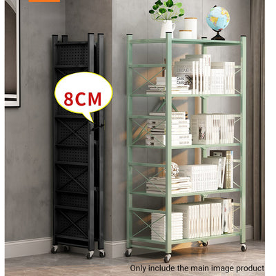 SOGA 4 Tier Steel Black Foldable Display Stand Multi-Functional Shelves Portable Storage Organizer with Wheels