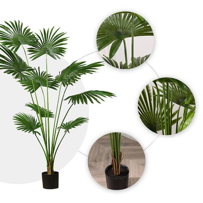 SOGA 2X 180cm Artificial Natural Green Fan Palm Tree Fake Tropical Indoor Plant Home Office Decor