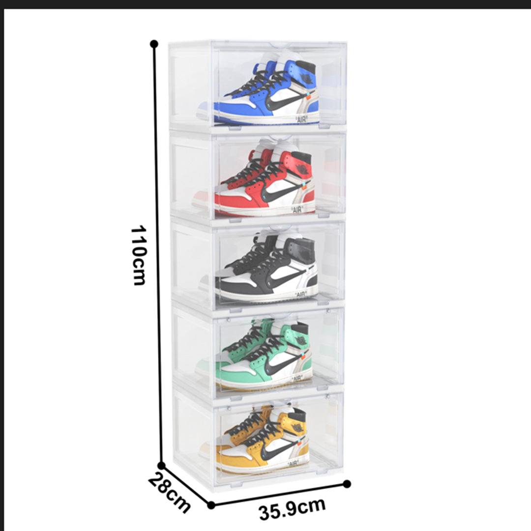 SOGA 2X 5 Tier Transparent Portable Shoe Organiser Sneaker Footwear Folding Plastic Bin Stackable Storage Box with Magnetic Door
