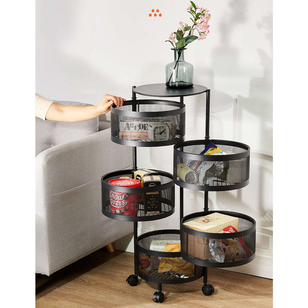 SOGA 2X 5 Tier Steel Round Rotating Kitchen Cart Multi-Functional Shelves Portable Storage Organizer with Wheels