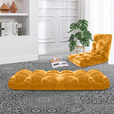 SOGA 2X Floor Recliner Folding Lounge Sofa Futon Couch Folding Chair Cushion Apricot