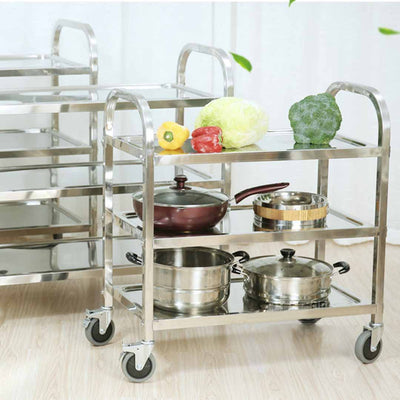 SOGA 3 Tier 85x45x90cm Stainless Steel Kitchen Dinning Food Cart Trolley Utility Size Medium
