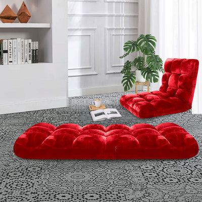 SOGA 2X Floor Recliner Folding Lounge Sofa Futon Couch Folding Chair Cushion Red
