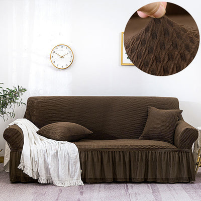 SOGA 4-Seater Coffee Sofa Cover with Ruffled Skirt Couch Protector High Stretch Lounge Slipcover Home Decor