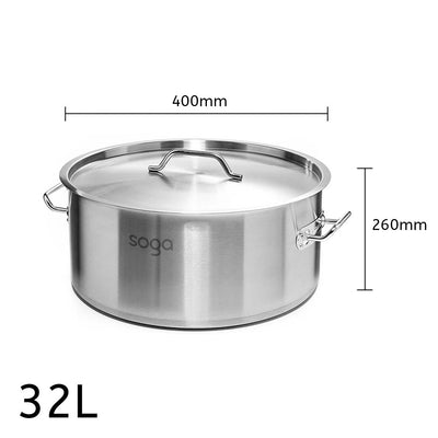 SOGA Stock Pot 32L Top Grade Thick Stainless Steel Stockpot 18/10