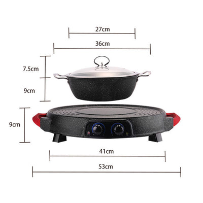 SOGA 2X 2  in 1 Electric Stone Coated Grill Plate Steamboat Two Division Hotpot