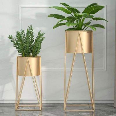 SOGA 2X 50cm Gold Metal Plant Stand with Gold Flower Pot Holder Corner Shelving Rack Indoor Display