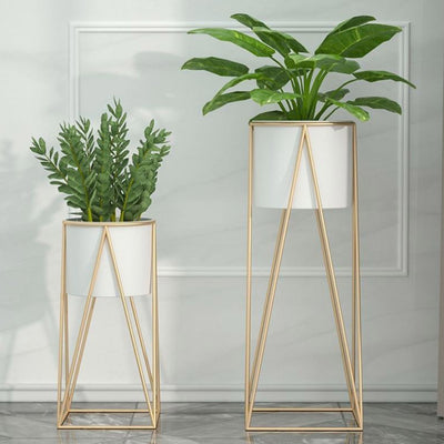 SOGA 2X 70cm Gold Metal Plant Stand with White Flower Pot Holder Corner Shelving Rack Indoor Display