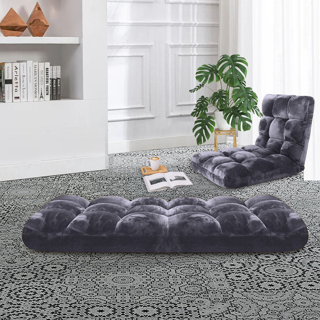 SOGA 2X Floor Recliner Folding Lounge Sofa Futon Couch Folding Chair Cushion Grey