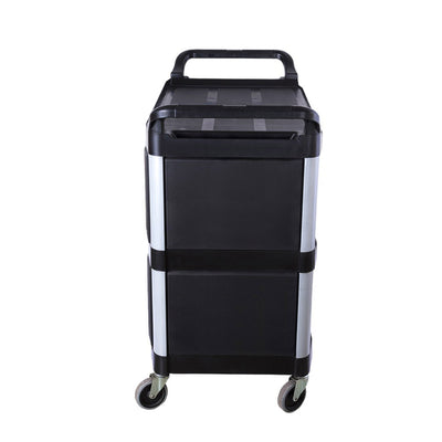 SOGA 3 Tier Covered Food Trolley Food Waste Cart Storage Mechanic Kitchen Black
