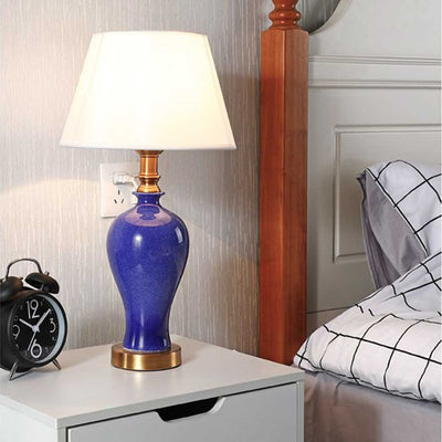 SOGA 2X Blue Ceramic Oval Table Lamp with Gold Metal Base
