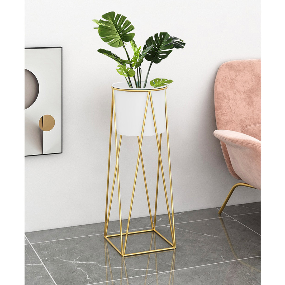 SOGA 2X 70cm Gold Metal Plant Stand with White Flower Pot Holder Corner Shelving Rack Indoor Display