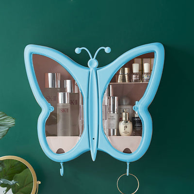 SOGA 2X Blue Butterfly Shape Wall-Mounted Makeup Organiser Dustproof Waterproof Bathroom Storage Box Home Decor
