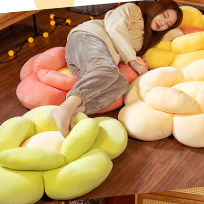 SOGA 2X Beige Double Flower Shape Cushion Soft Bedside Floor Plush Pillow Home Decor