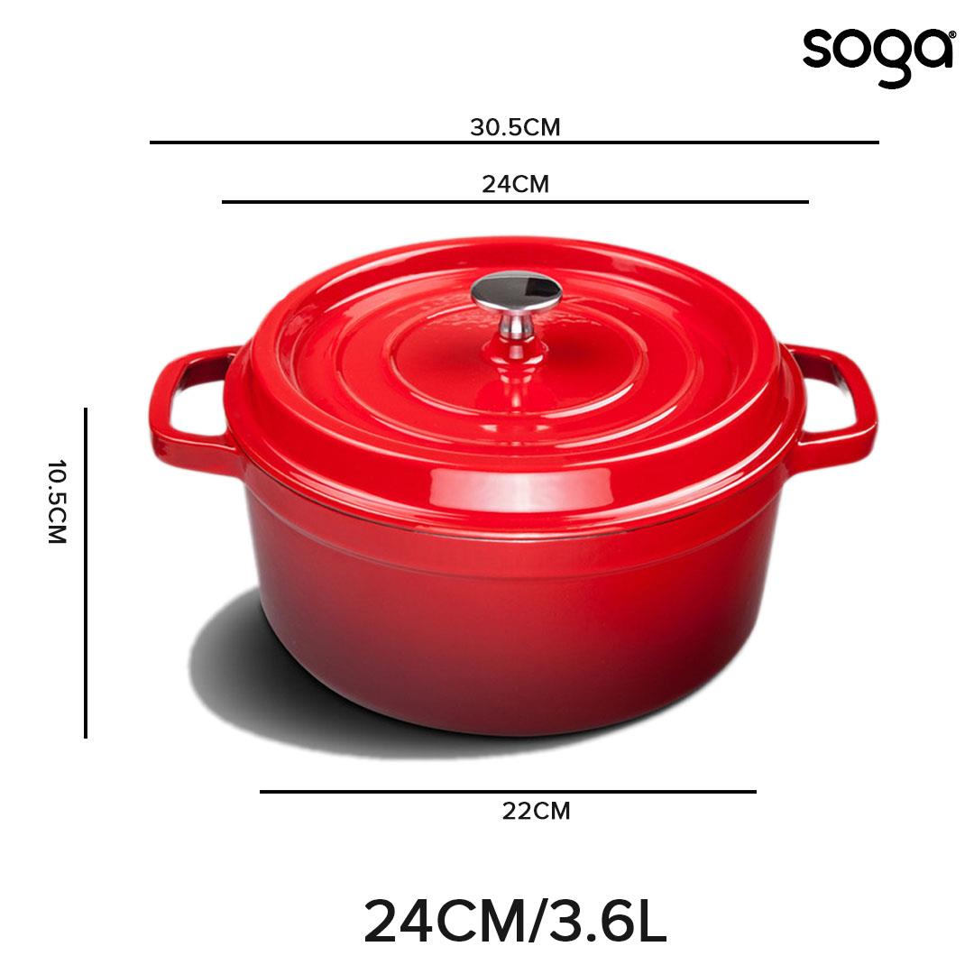 SOGA Cast Iron 24cm Enamel Porcelain Stewpot Casserole Stew Cooking Pot With Lid 3.6L Orange