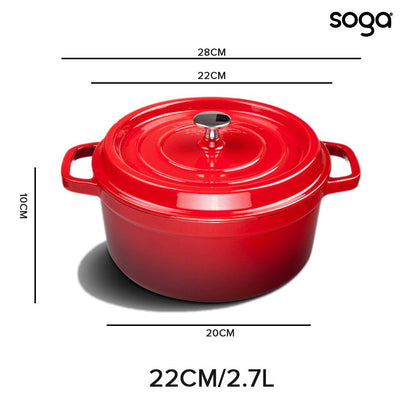 SOGA Cast Iron 22cm Enamel Porcelain Stewpot Casserole Stew Cooking Pot With Lid 2.7L Red