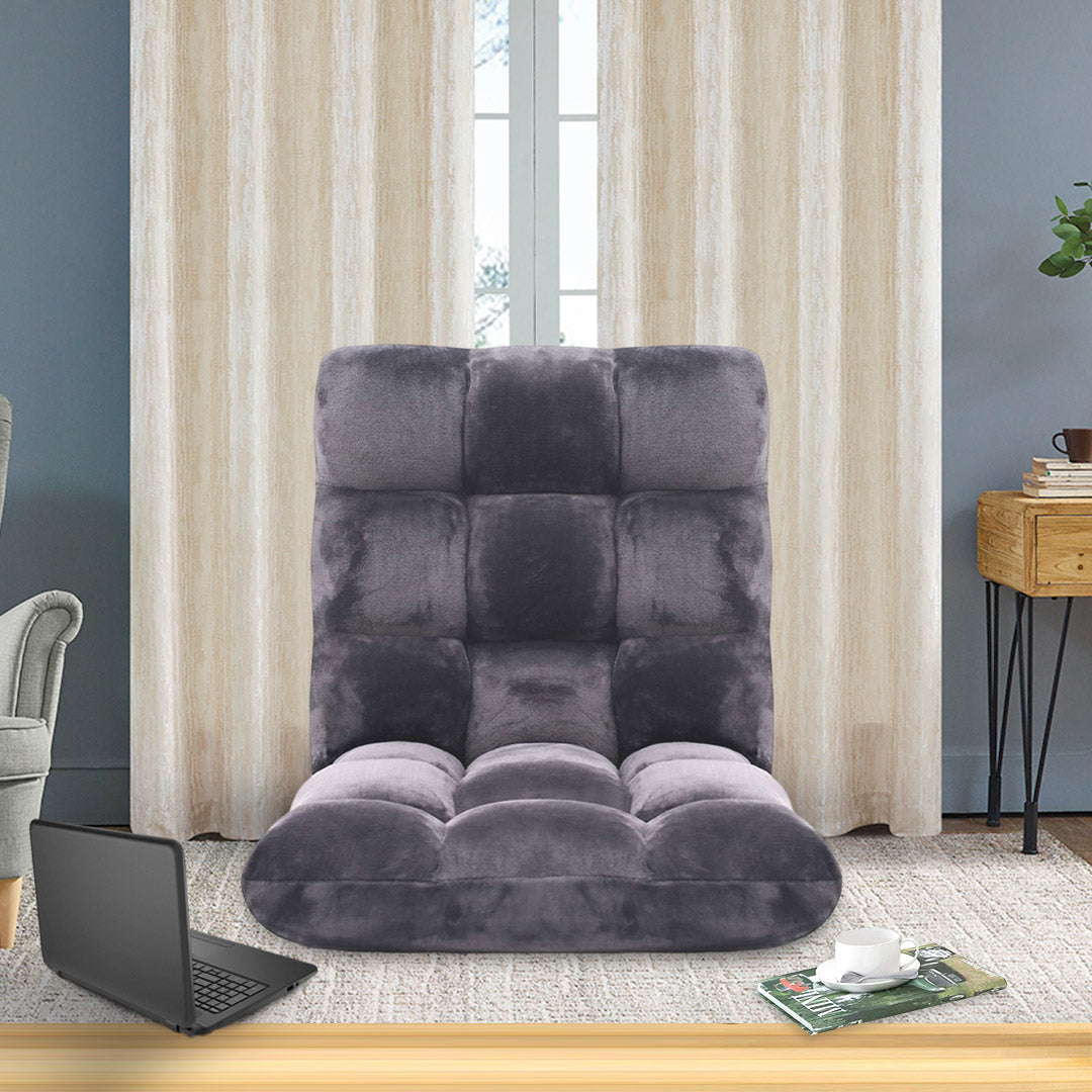 SOGA 2X Floor Recliner Folding Lounge Sofa Futon Couch Folding Chair Cushion Grey