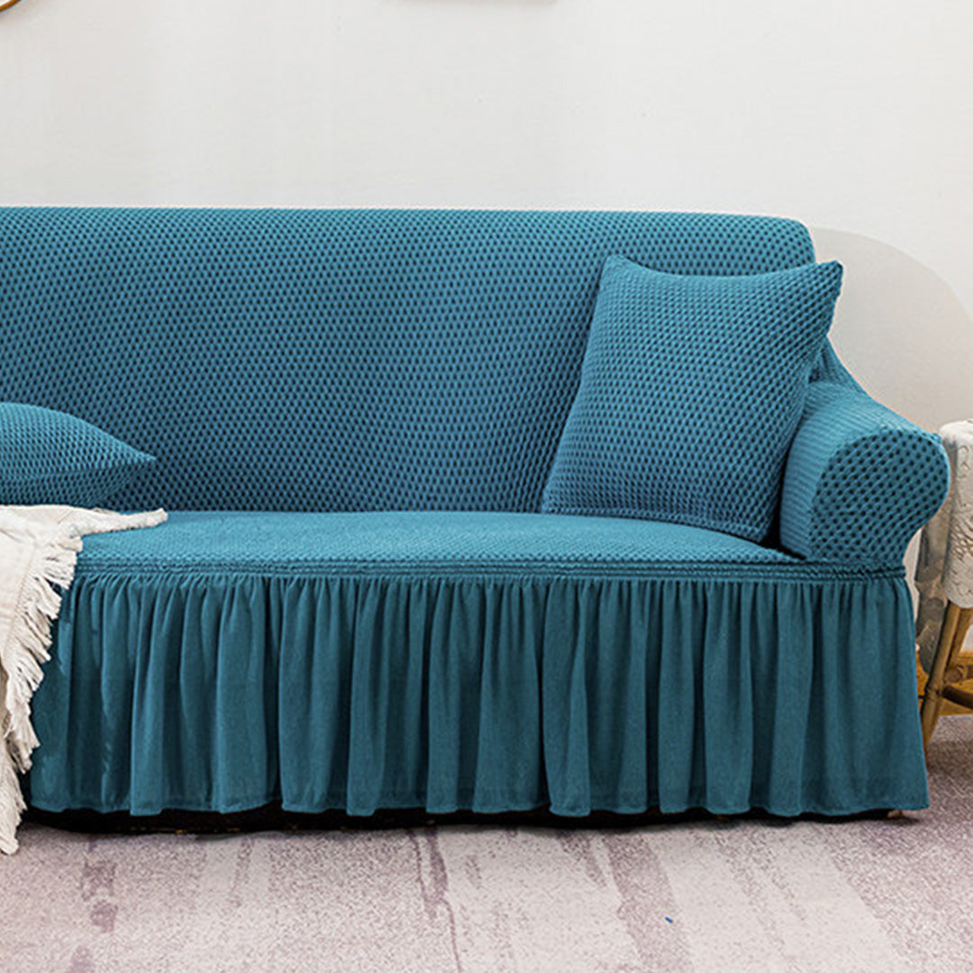 SOGA 3-Seater Blue Sofa Cover with Ruffled Skirt Couch Protector High Stretch Lounge Slipcover Home Decor