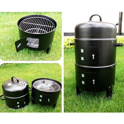 SOGA 2X 3 In 1 Barbecue Smoker Outdoor Charcoal BBQ Grill Camping Picnic Fishing