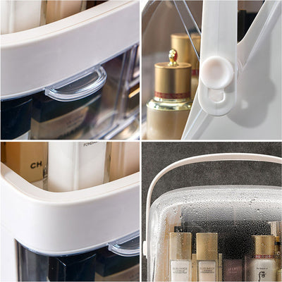 SOGA 2X 2 Tier White Countertop Makeup Cosmetic Storage Organiser Skincare Holder Jewelry Storage Box with Handle