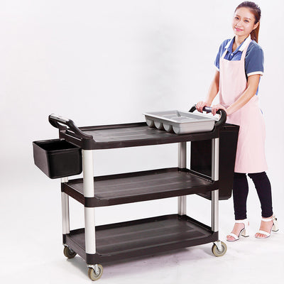 SOGA 3 Tier 83x43x95cm Food Trolley Food Waste Cart With Two Bins Storage Kitchen Black Small