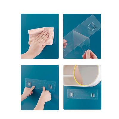 SOGA 2X 39cm Oval Wall-Mounted Mirror Storage Box Vanity Mirror Rack Bathroom Adhesive Shelf Home Organiser Decor