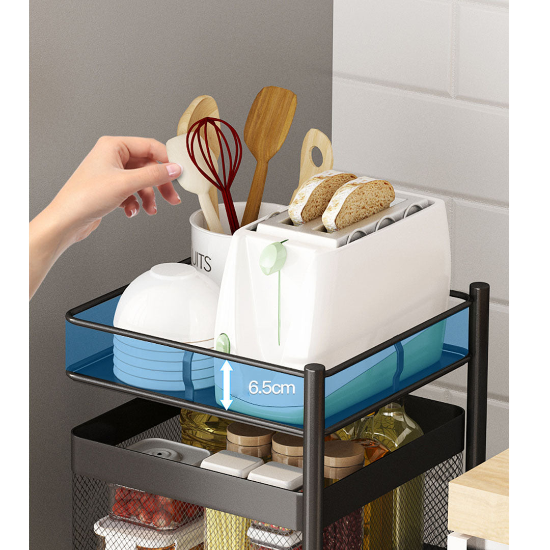 SOGA 2X 4 Tier Steel Square Rotating Kitchen Cart Multi-Functional Shelves Portable Storage Organizer with Wheels