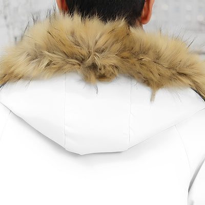 abbee White XL Winter Fur Hooded Thick Overcoat Jacket Stylish Lightweight Quilted Warm Puffer Coat
