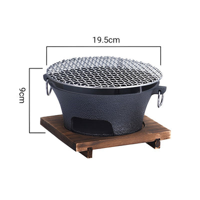SOGA 2X Small Cast Iron Round Stove Charcoal Table Net Grill Japanese Style BBQ Picnic Camping with Wooden Board