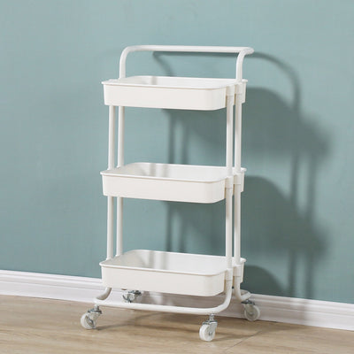 SOGA 2X 3 Tier Steel White Movable Kitchen Cart Multi-Functional Shelves Portable Storage Organizer with Wheels