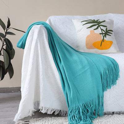SOGA 2X Teal Acrylic Knitted Throw Blanket Solid Fringed Warm Cozy Woven Cover Couch Bed Sofa Home Decor