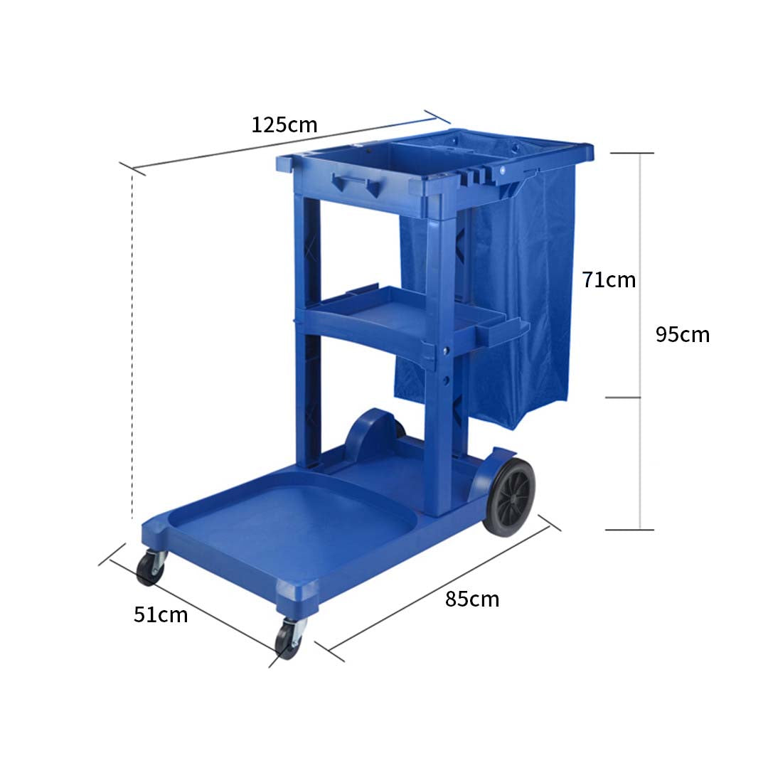 SOGA 3 Tier Multifunction Janitor Cleaning Waste Cart Trolley and Waterproof Bag Blue