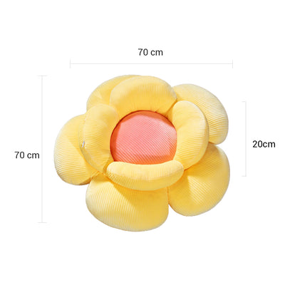 SOGA 2X  Yellow Double Flower Shape Cushion Soft Bedside Floor Plush Pillow Home Decor