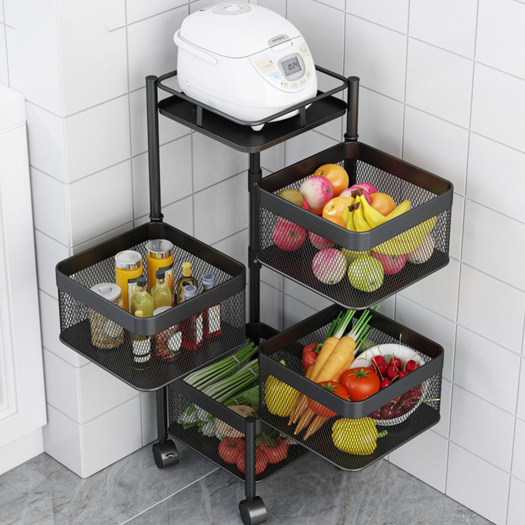 SOGA 2X 4 Tier Steel Square Rotating Kitchen Cart Multi-Functional Shelves Portable Storage Organizer with Wheels