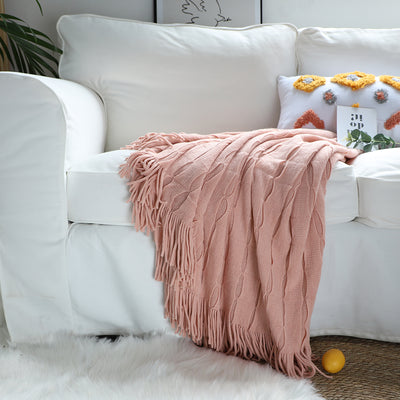 SOGA 2X Pink Textured Knitted Throw Blanket Warm Cozy Woven Cover Couch Bed Sofa Home Decor with Tassels