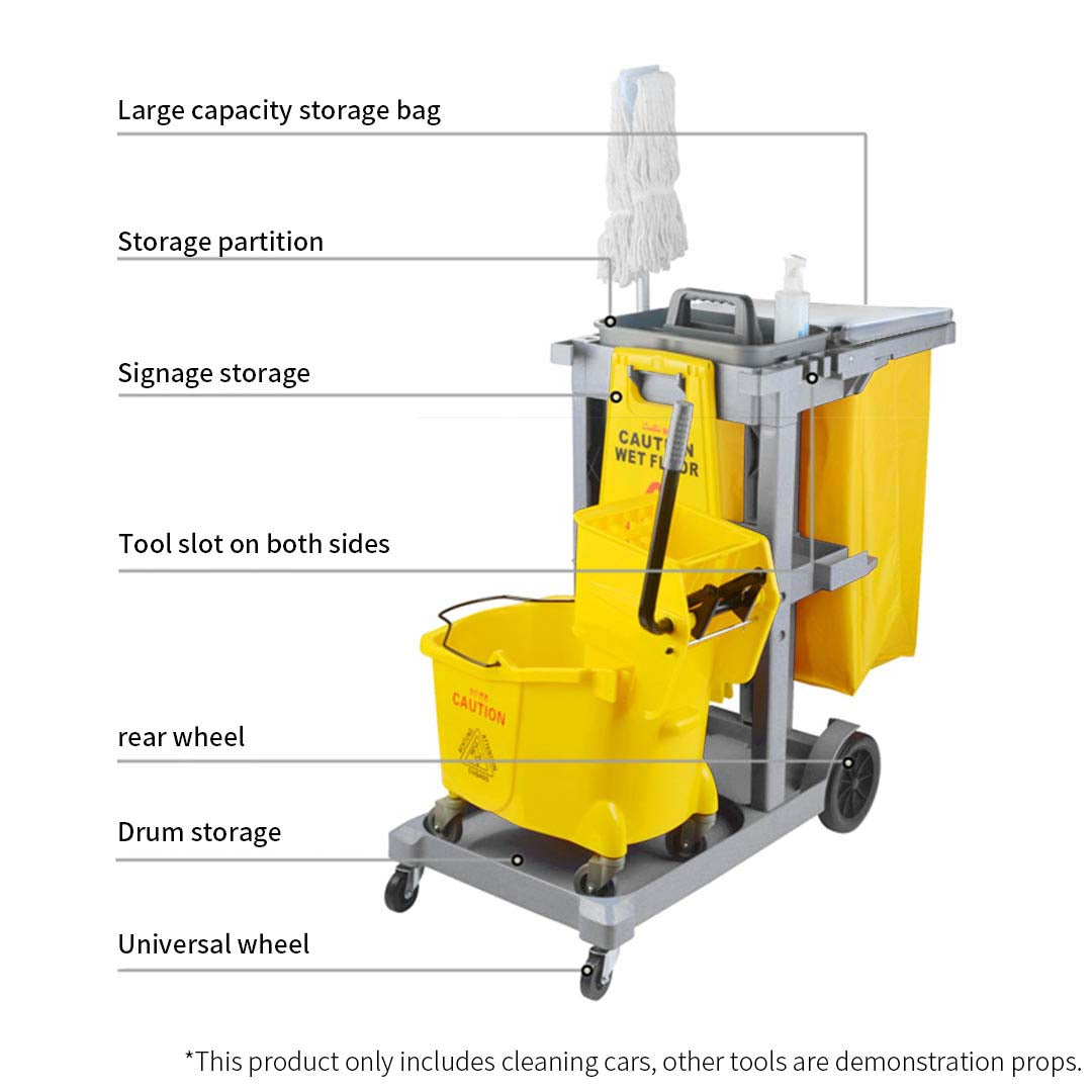 SOGA 3 Tier Multifunction Janitor Cleaning Waste Cart Trolley and Waterproof Bag with Lid