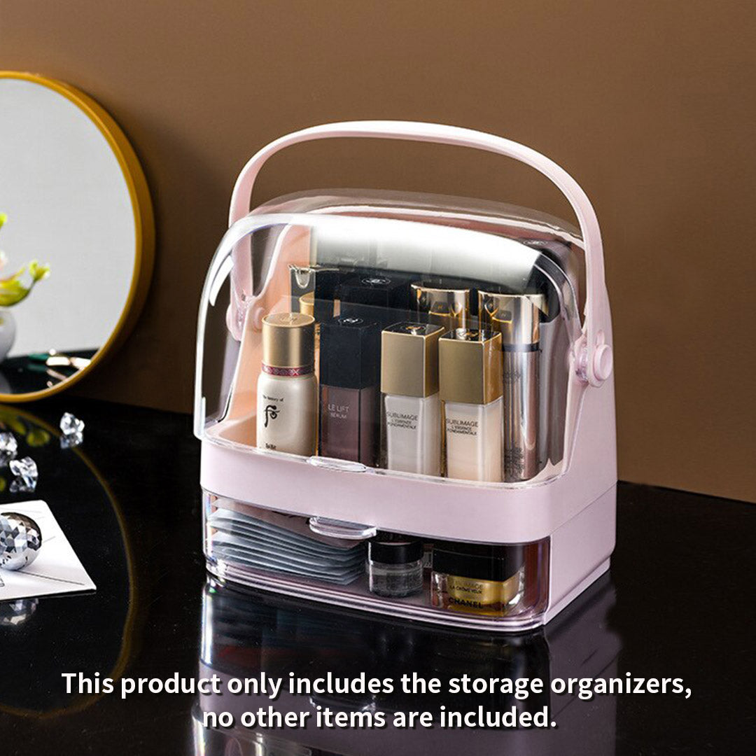 SOGA 2X 2 Tier Pink Countertop Makeup Cosmetic Storage Organiser Skincare Holder Jewelry Storage Box with Handle