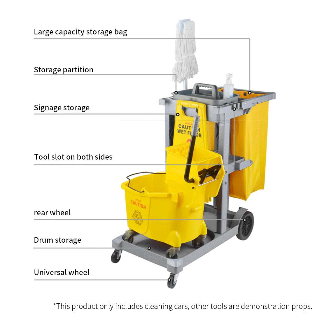 SOGA 3 Tier Multifunction Janitor Cleaning Waste Cart Trolley and Waterproof Bag