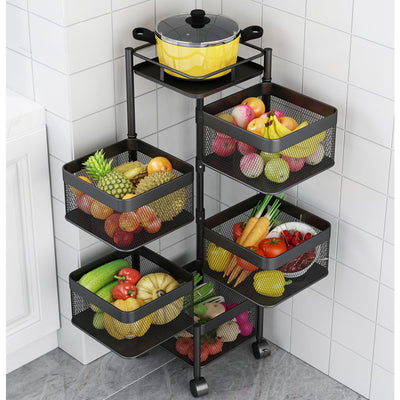 SOGA 2X 5 Tier Steel Square Rotating Kitchen Cart Multi-Functional Shelves Portable Storage Organizer with Wheels