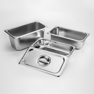 SOGA 4X Gastronorm GN Pan Full Size 1/3 GN Pan 15cm Deep Stainless Steel Tray With Lid
