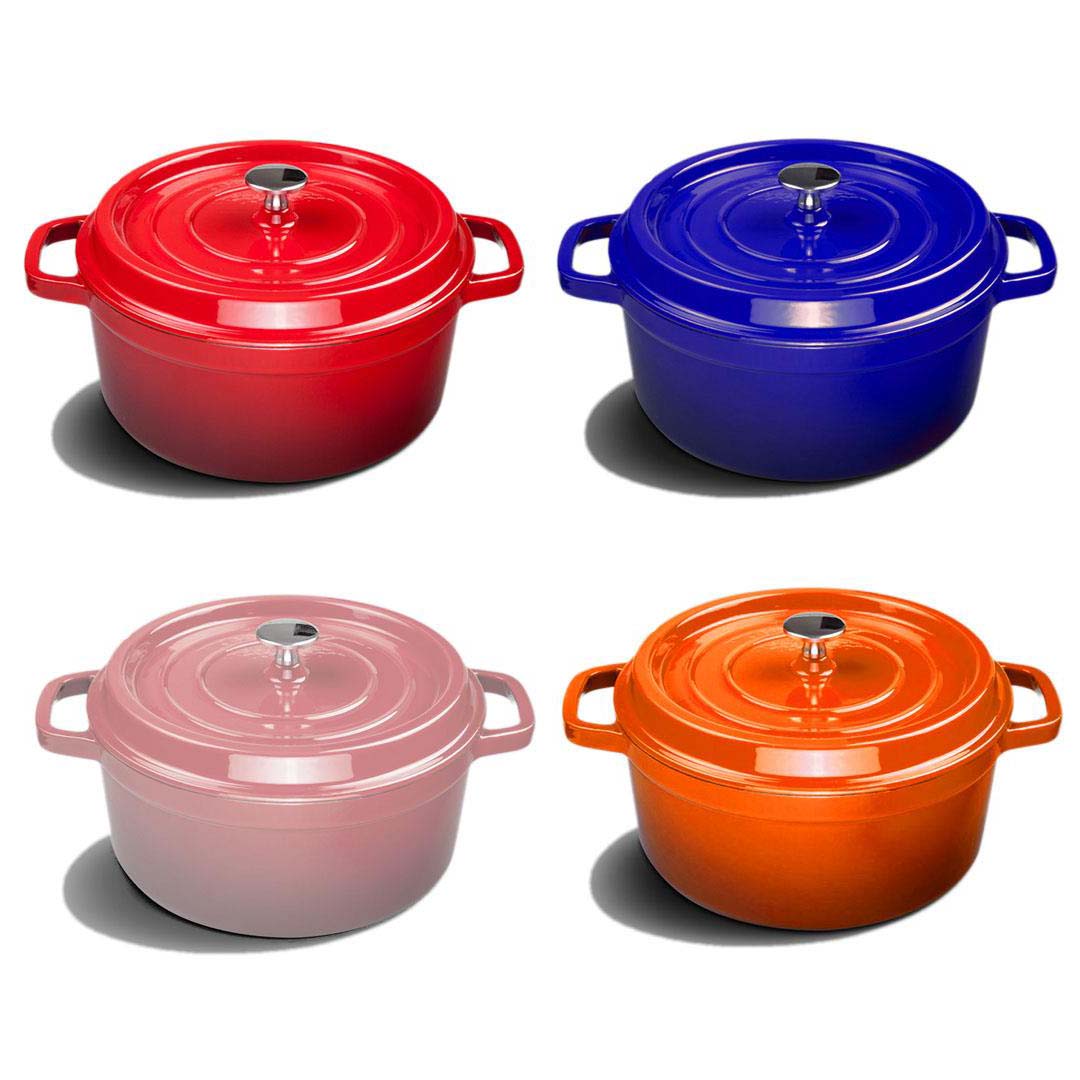 SOGA 2X Cast Iron 24cm Enamel Porcelain Stewpot Casserole Stew Cooking Pot With Lid Orange